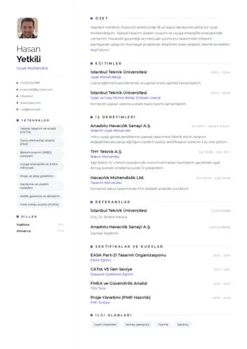 Havacılık Ve Uzay Uçak Mühendisi Cv Örnekleri cv indir